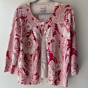 Chico's Vibrant Red and Cream Botanical Cardigan